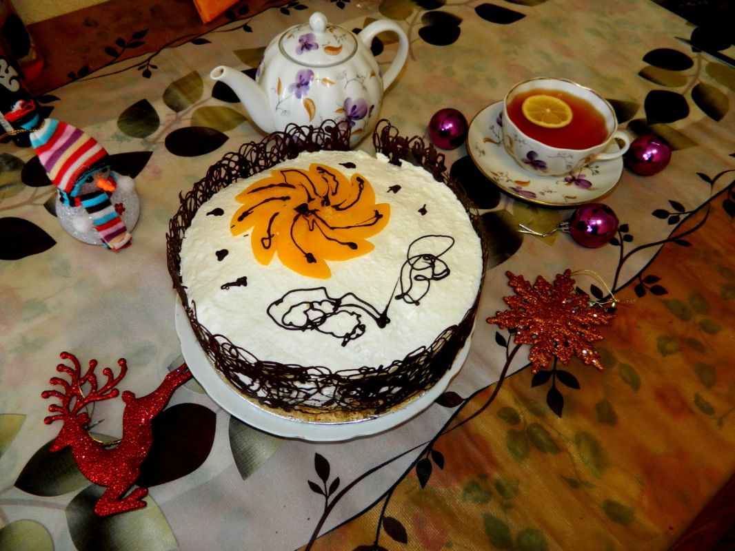 Необычный домашний персиковый торт для новогоднего праздника